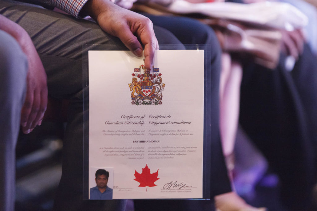 close up of Canadian Citizenship certificate