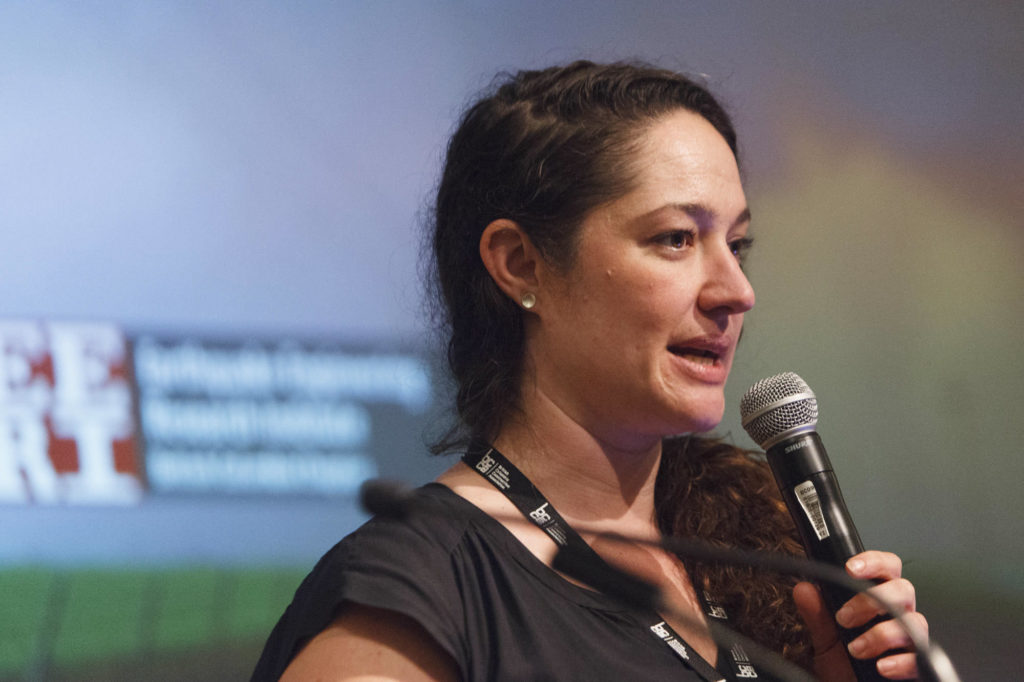 Speaker at the mic during understanding risk conference