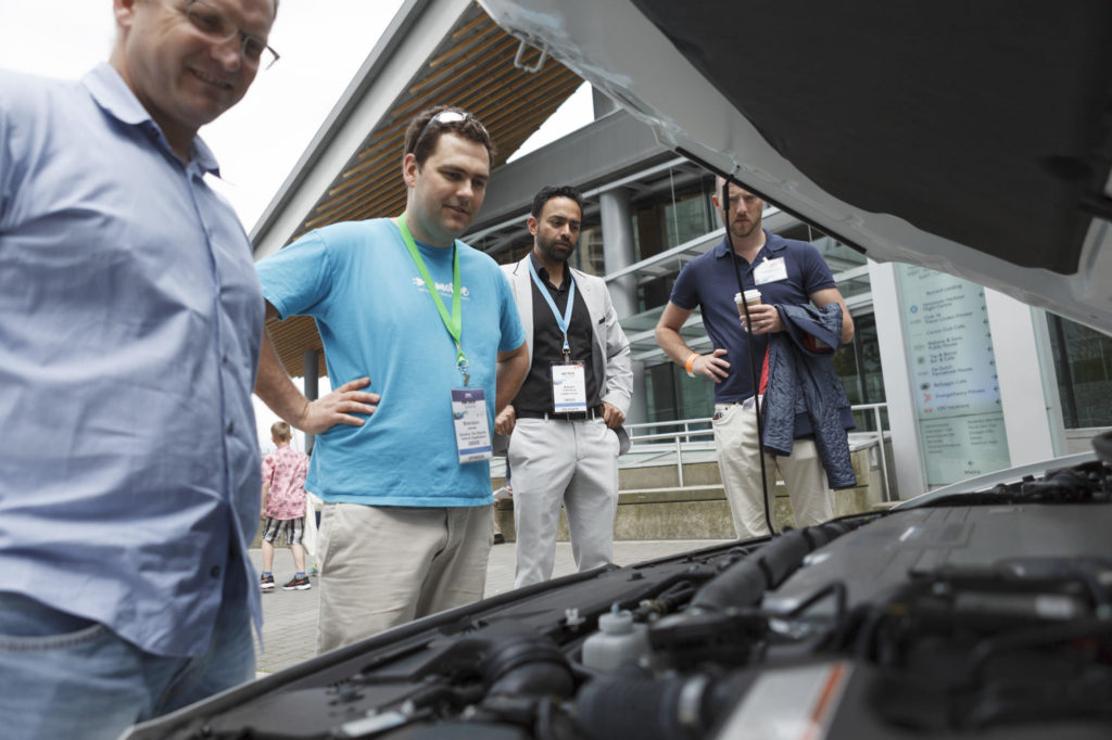 checking out hydrogen fuel car engine bay
