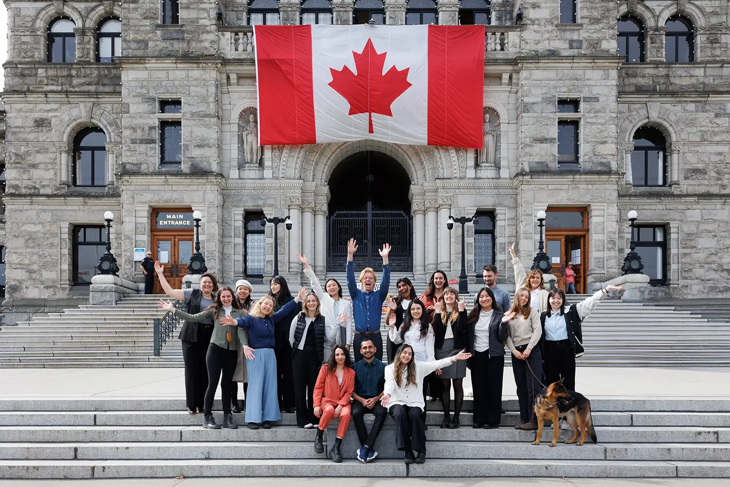 members of CPAWS pose for a photos at BC Legislature during an advocacy event in Victoria
