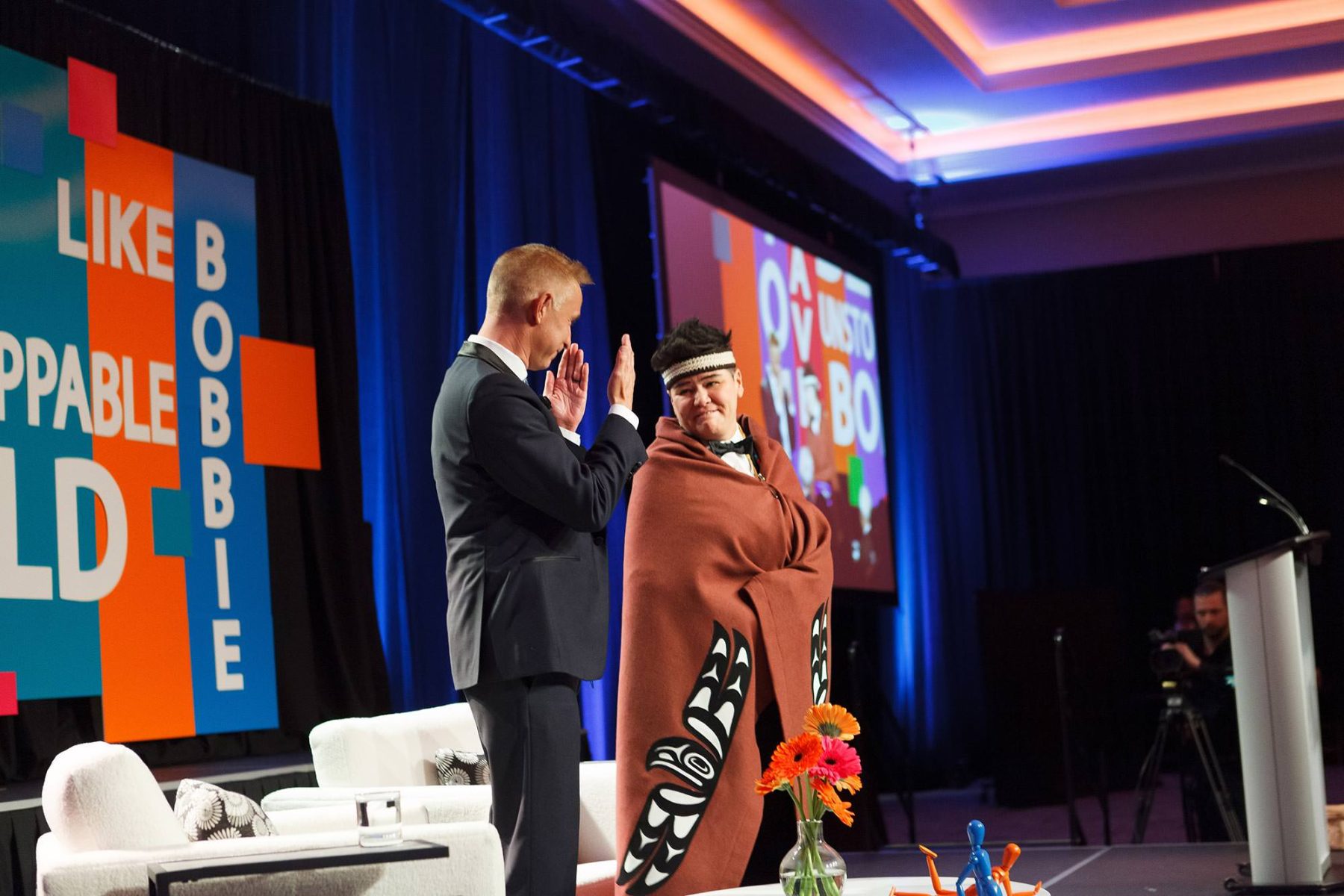 Paul Lacerate and Bobby Racette on stage at the 2023 Deya Awards at the Victoria Conference Centre