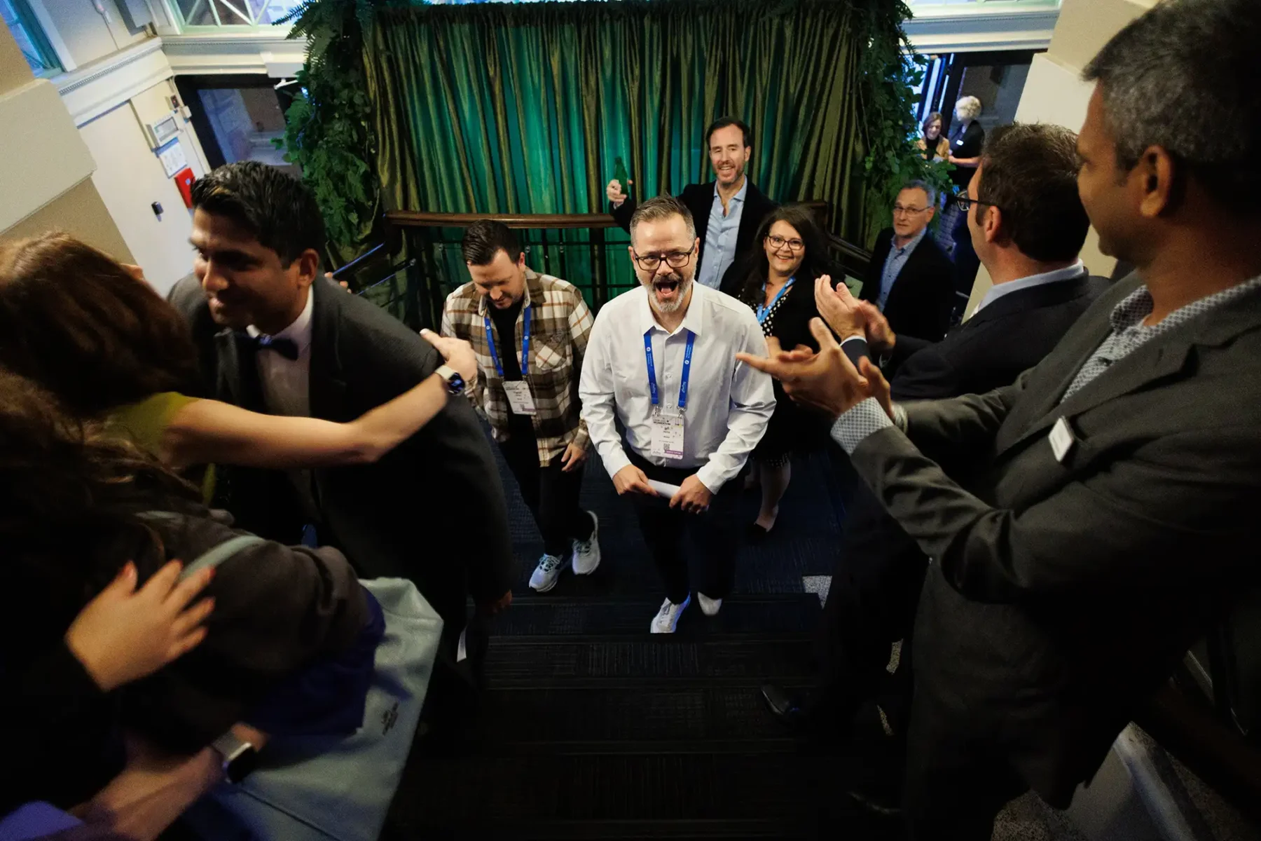 Members of Destination Greater Victoria greet attendees of the CSAE conference at Crystal Gardens in Victoria BC