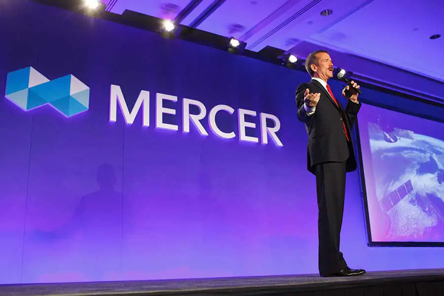 Victoria event photographer capturing Chris Hadfield giving a keynote speech at the Mercer Forum in Vancouver